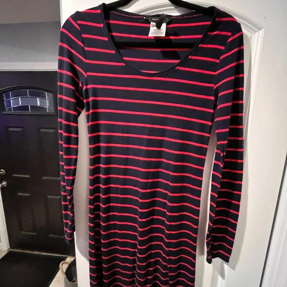 Striped Navy and Pink Dress - Picture 1 of 6